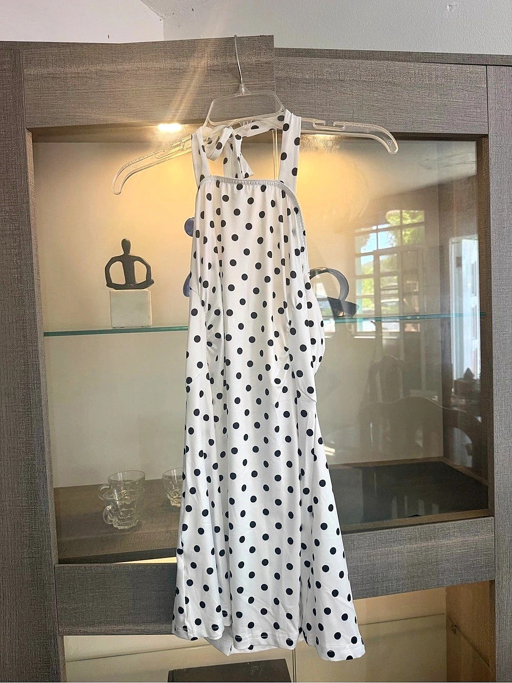 Clasi Women's Elegant Retro Black And White Polka Dot Halter Mini Dress